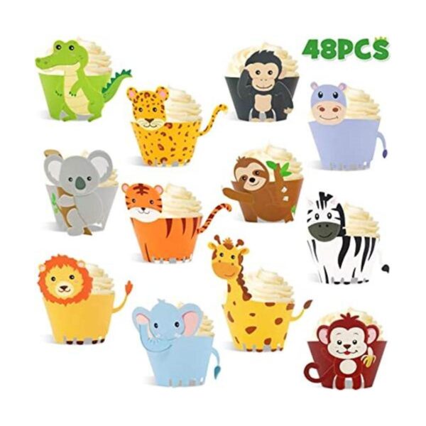 48 envolturas para cupcakes de animales de safari de la_1