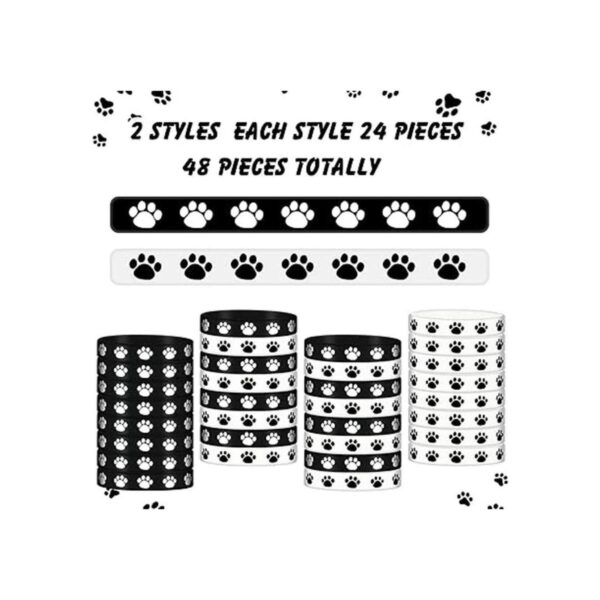 48 pulseras de goma con estampado de patas multicolor de