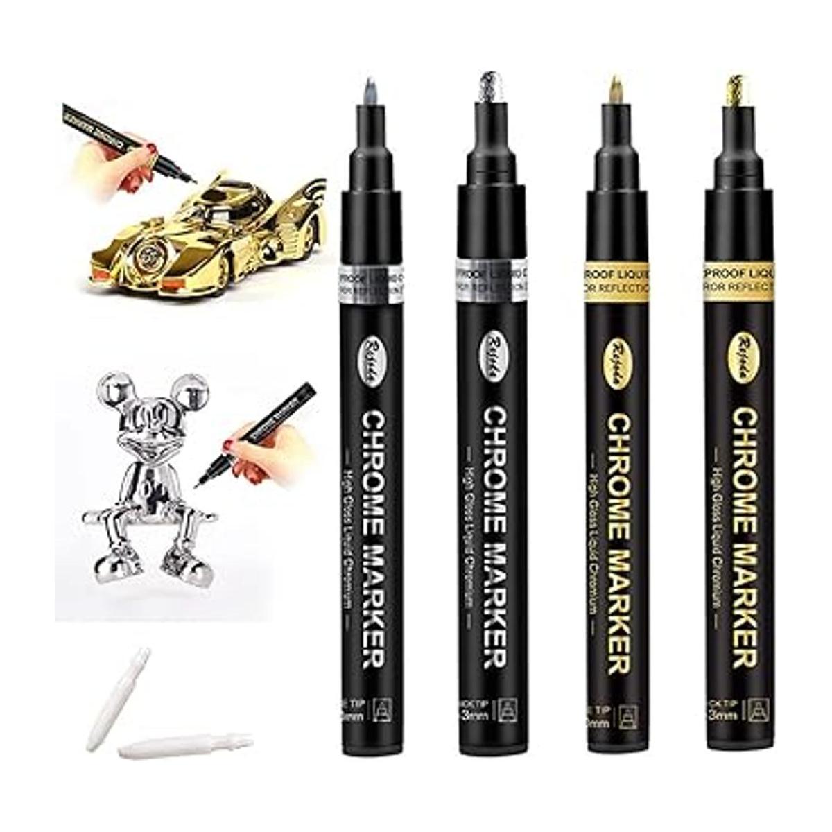 4Pcs Liquid Mirror Chrome Marker Set DIY Silver Gold