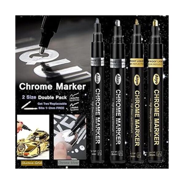 4Pcs Liquid Mirror Chrome Marker Set DIY Silver Gold