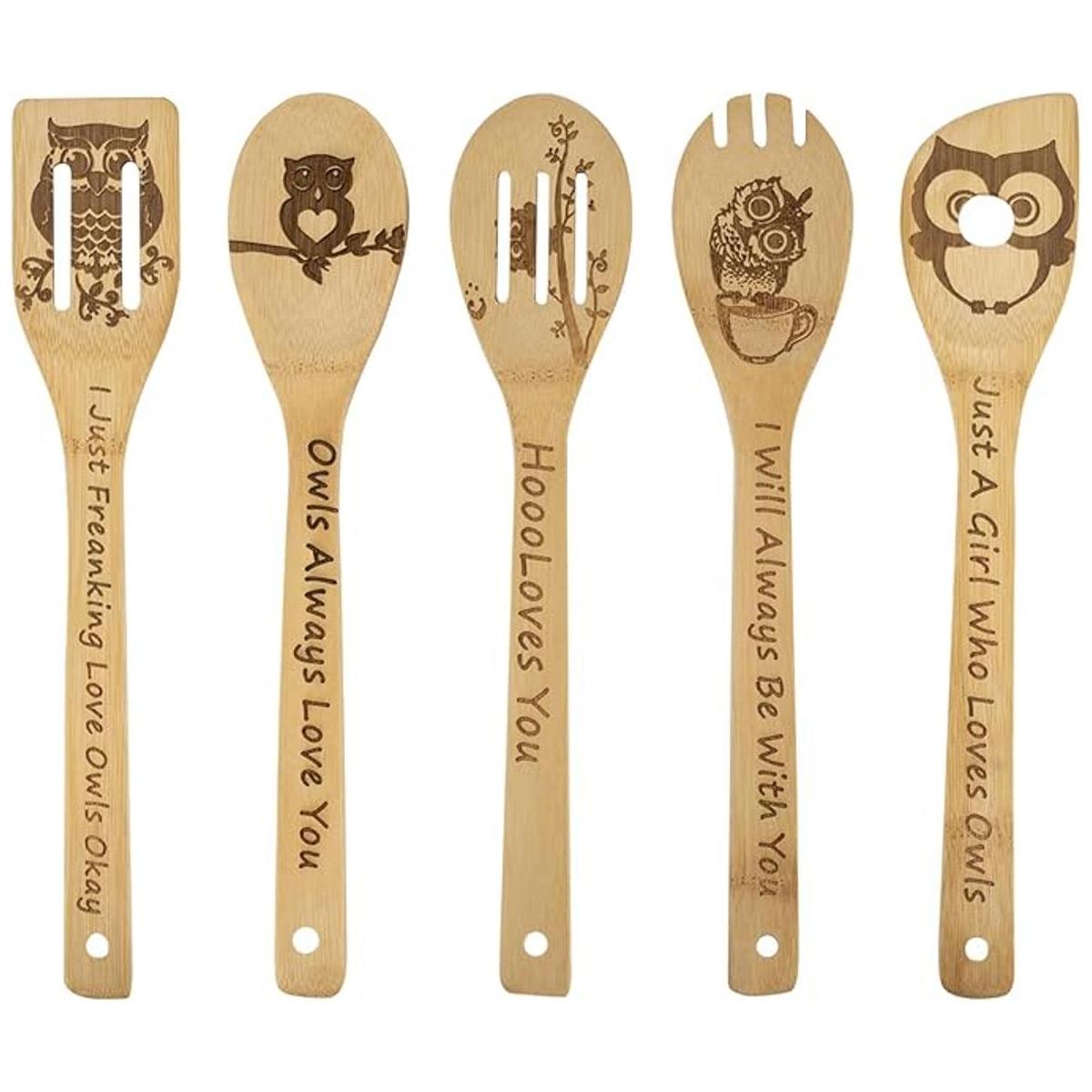 5 cucharas de cocina de madera de búho regalos de búho