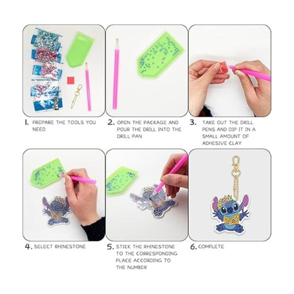 5 llaveros de pintura de diamantes para niños y adultos