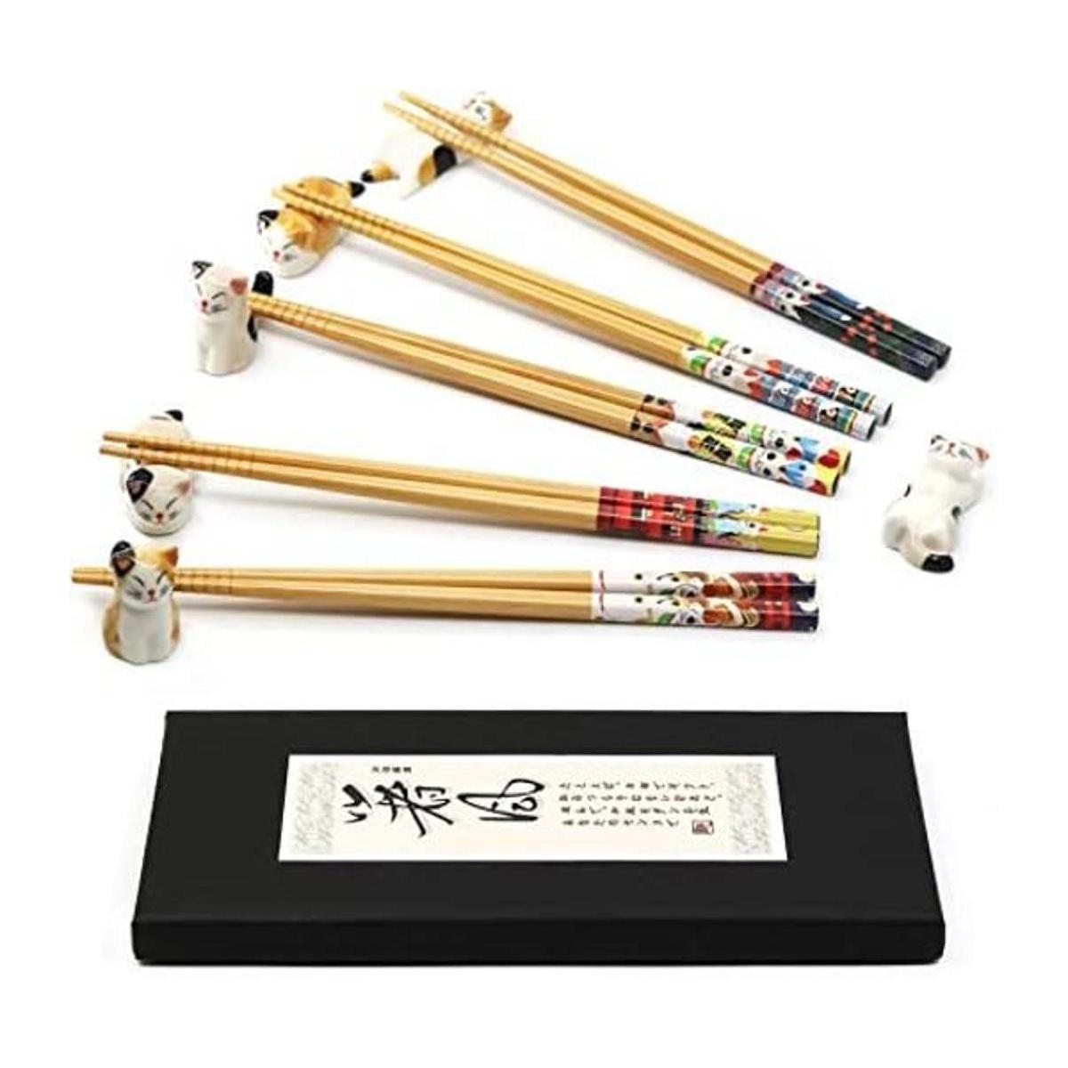 5 pares de palillos y 6 bonitos soportes para palillos de