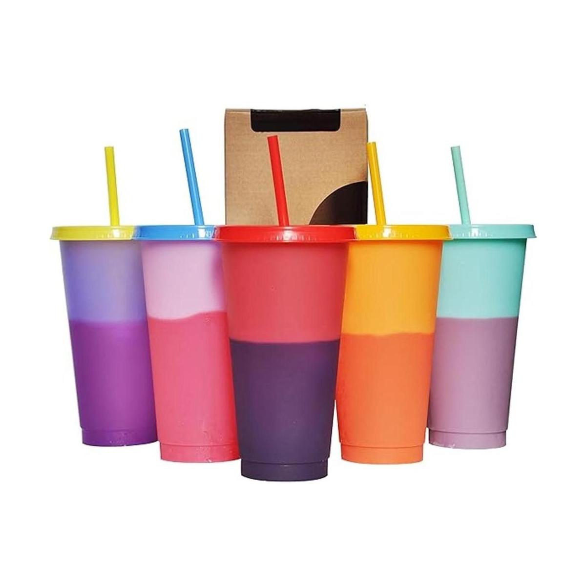 5 vasos de plástico reutilizables de 24 onzas con tapa y