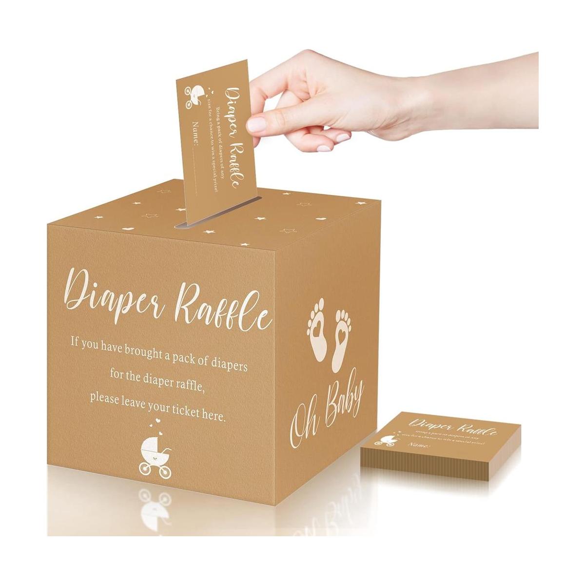 50 boletos para rifa de pañales con caja para baby shower