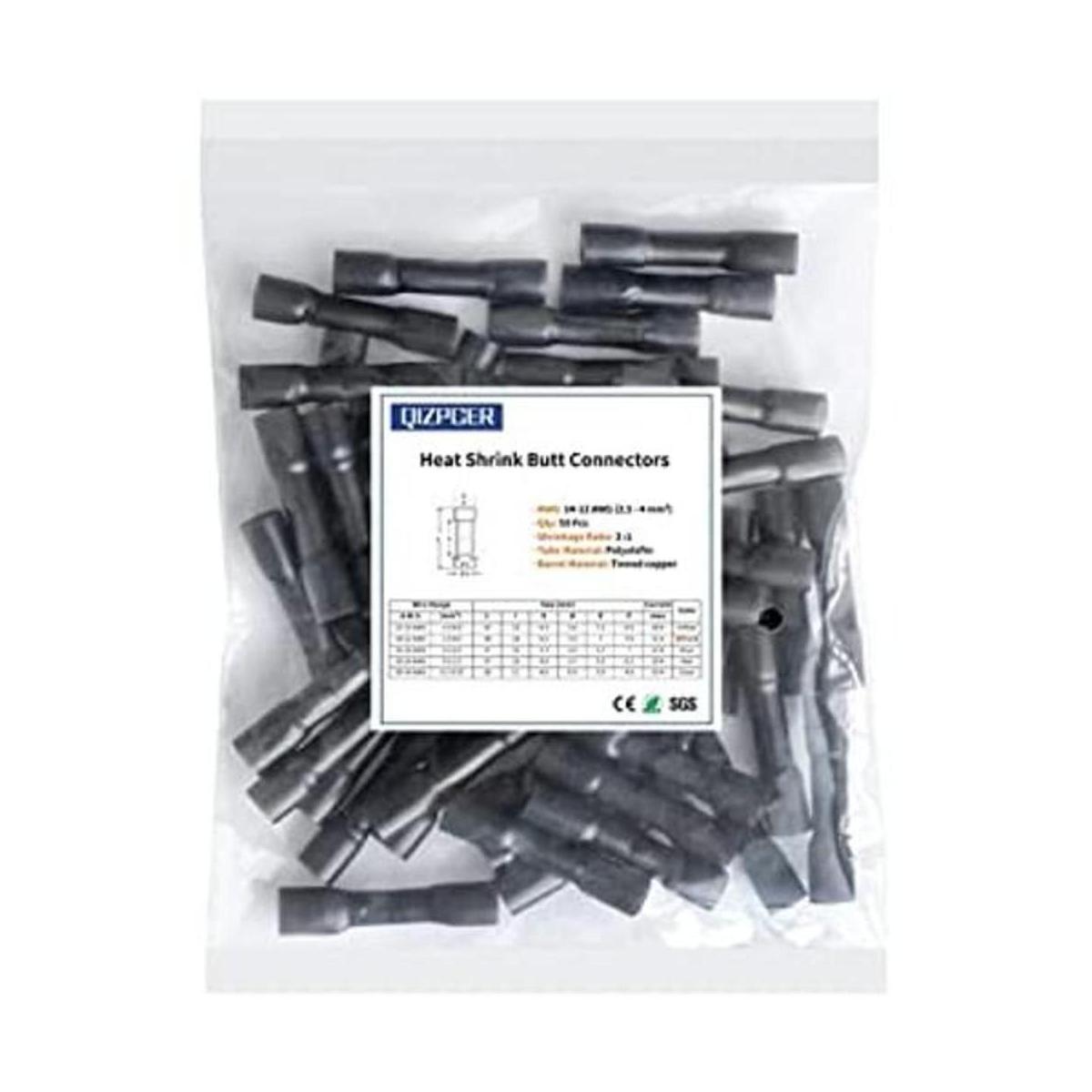50 conectores negros termocontraíbles de 14 a 12 AWG de