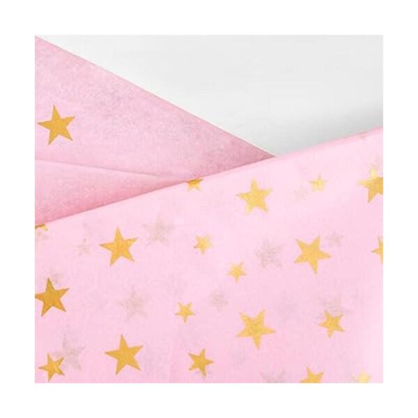 50 hojas de papel rosa con estrella dorada metálica a_2