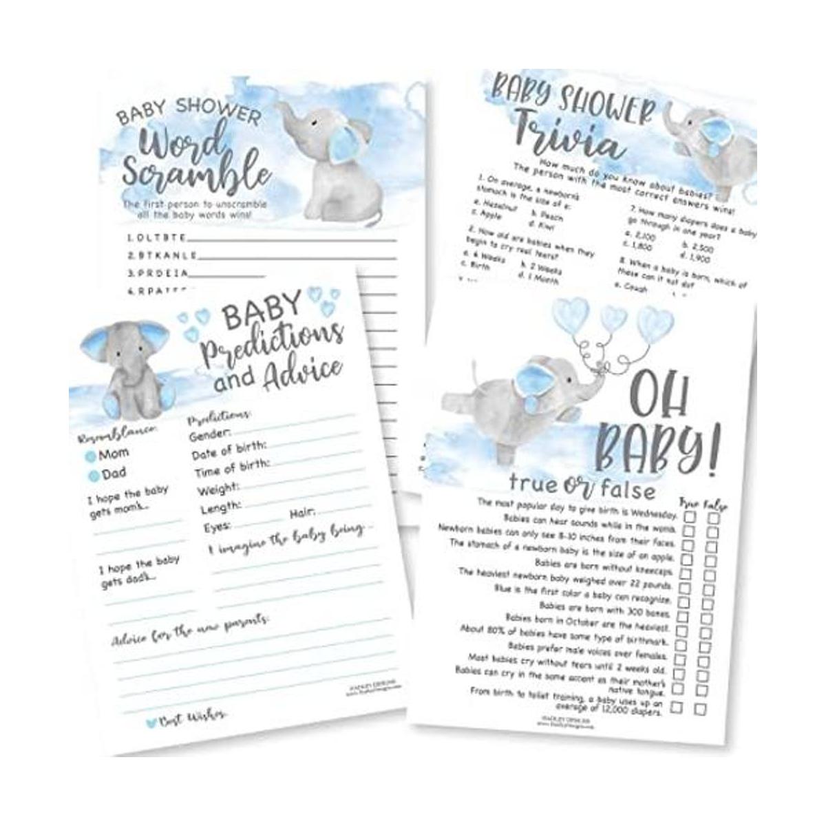 50 juegos de baby shower de elefante azul para niños 4