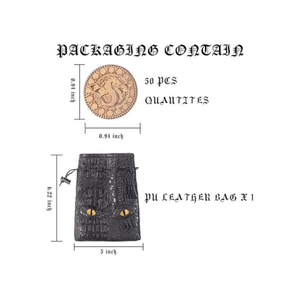 50 monedas DND de metal con bolsa de piel sintética_4