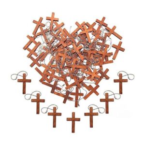 50 mini colgantes de cruz de madera con 50 llaveros mini