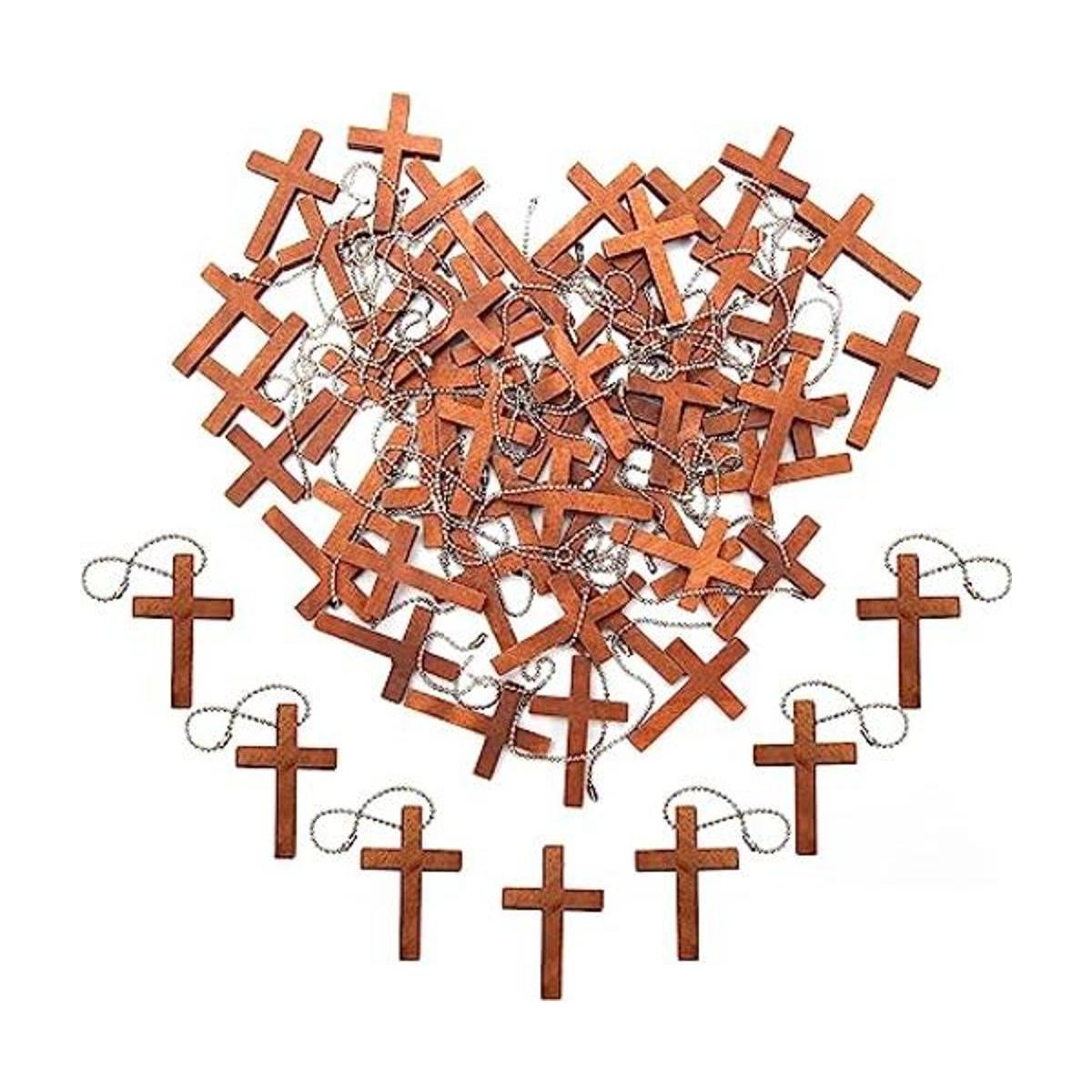 50 mini colgantes de cruz de madera con 50 llaveros mini