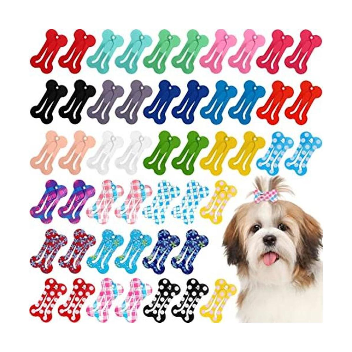 50 pinzas para el pelo de perro en forma de hueso a