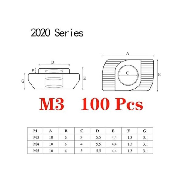 50 tuercas tipo T de la serie 4545 M5 tuercas de sujeción