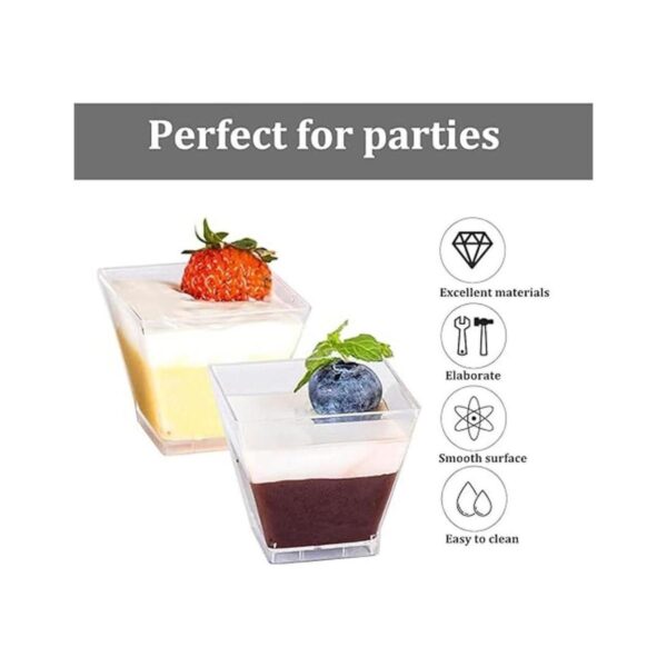 50 tazas cuadradas de plástico para postres aperitivos de