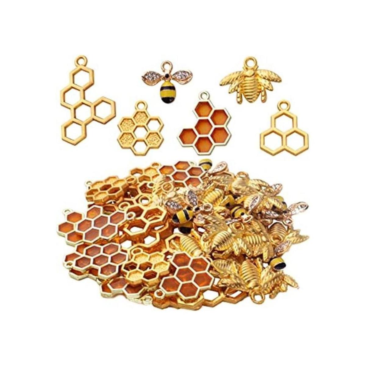 50pcs Honeycomb Bee Charms Esmalte Abeja Charms Rhinestone