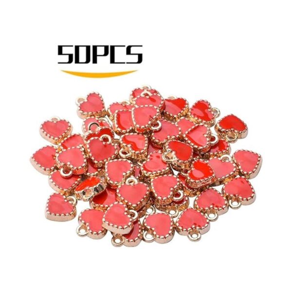 50pcs rojo corazón encantos aleación esmalte mini forma de