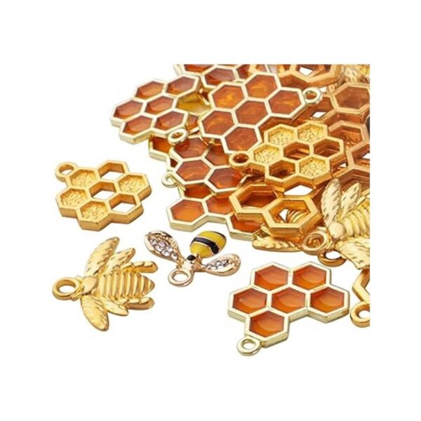 50pcs Honeycomb Bee Charms Esmalte Abeja Charms Rhinestone