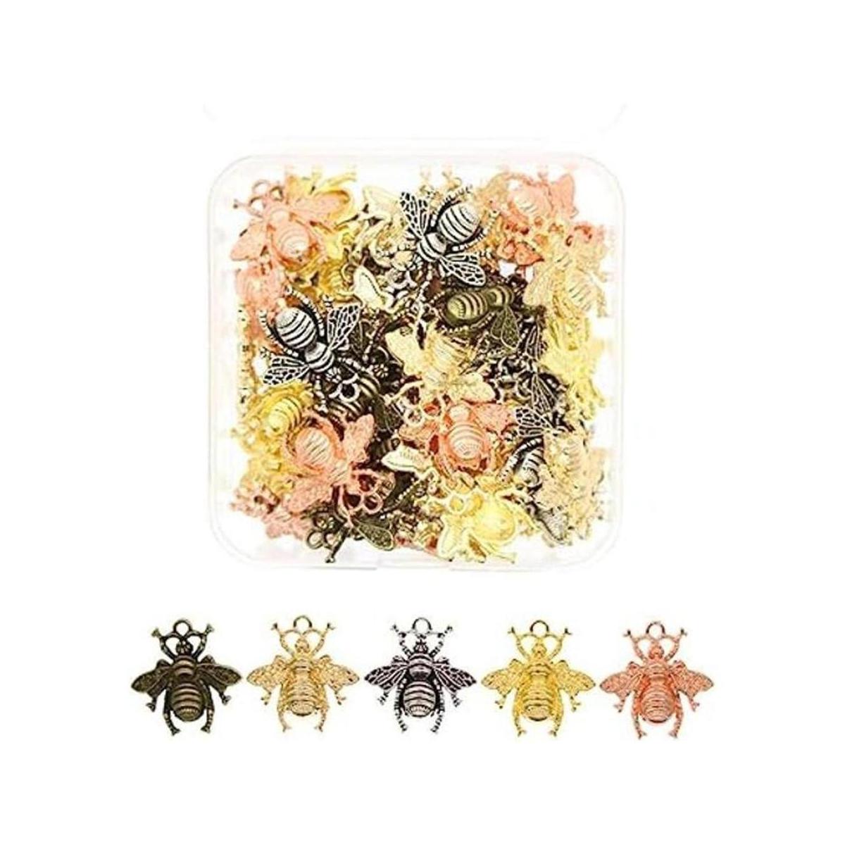 50pcs Color mezclado Honeybee Colgante Charms para DIY