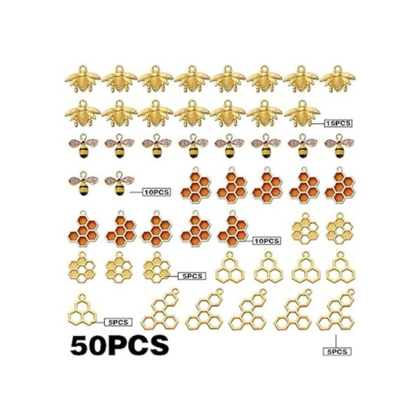 50pcs Honeycomb Bee Charms Esmalte Abeja Charms Rhinestone
