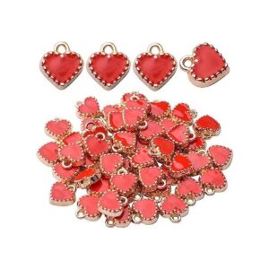 50pcs rojo corazón encantos aleación esmalte mini forma de