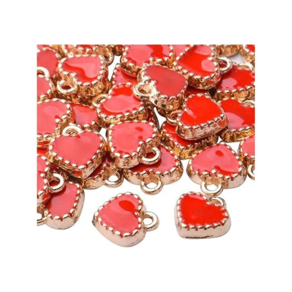 50pcs rojo corazón encantos aleación esmalte mini forma de