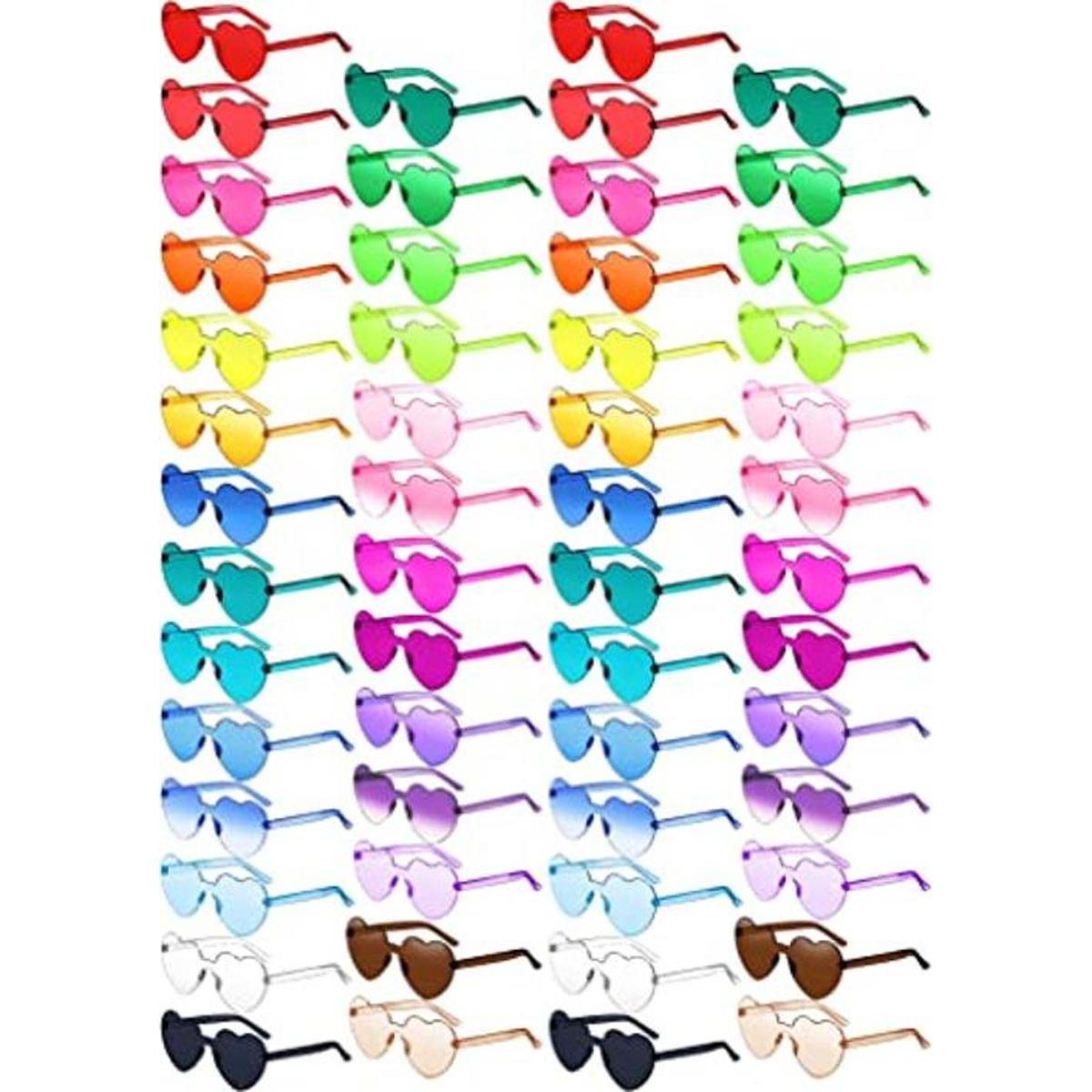 54 Pairs Heart Shaped Rimless Sunglasses Bulk Colored
