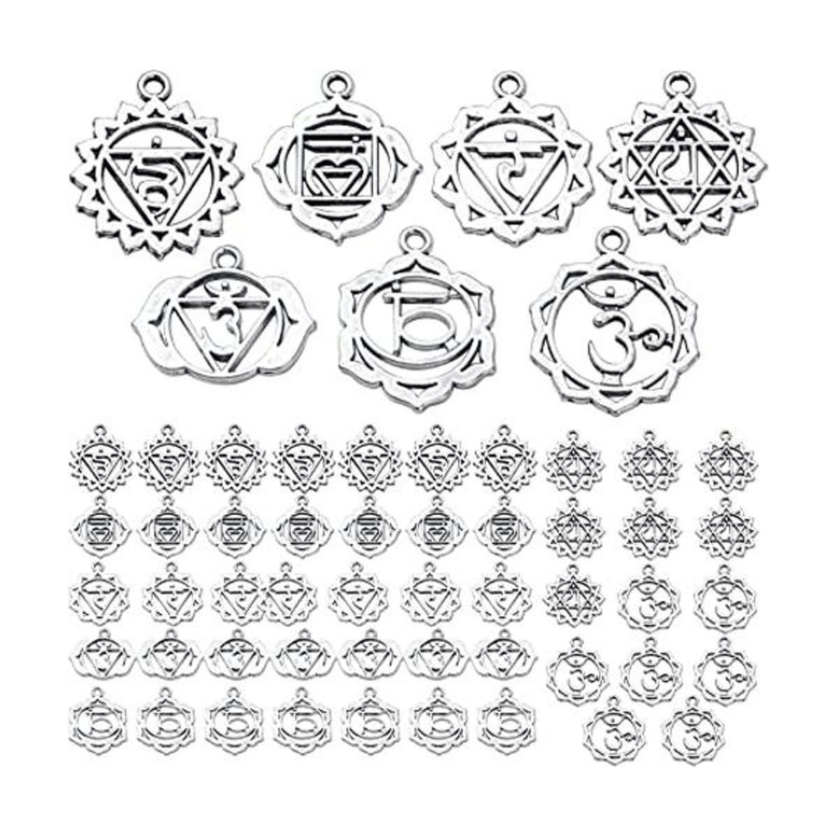 56pcs 7 Estilos Chakra Charms Aleación Yoga OM OHM Flor