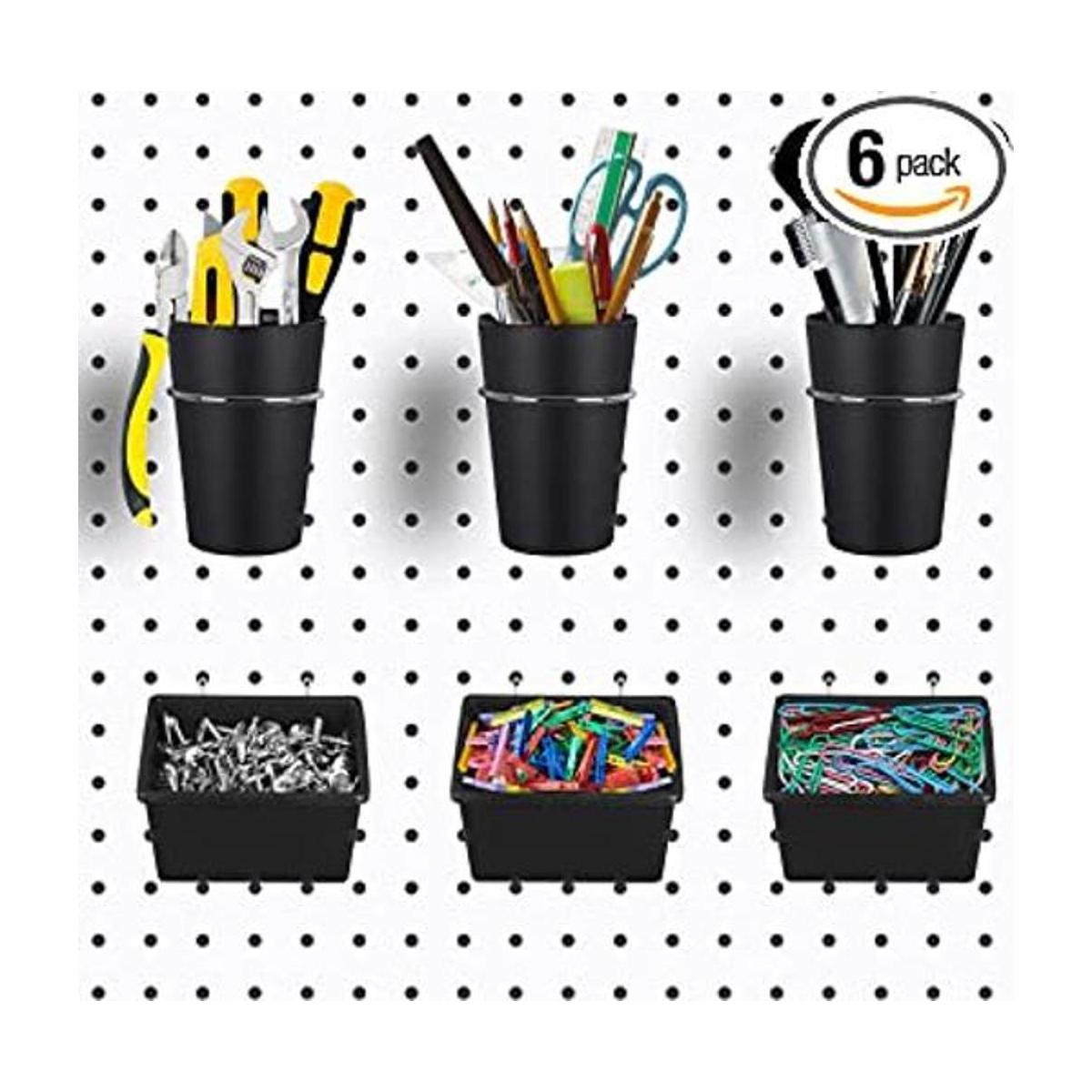 6 Sets Pegboard Bins Pegboard Cups with Hooks Pegboard