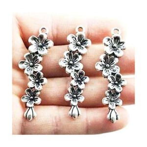 6 colgantes de flores de plata con diseño de flores de_1