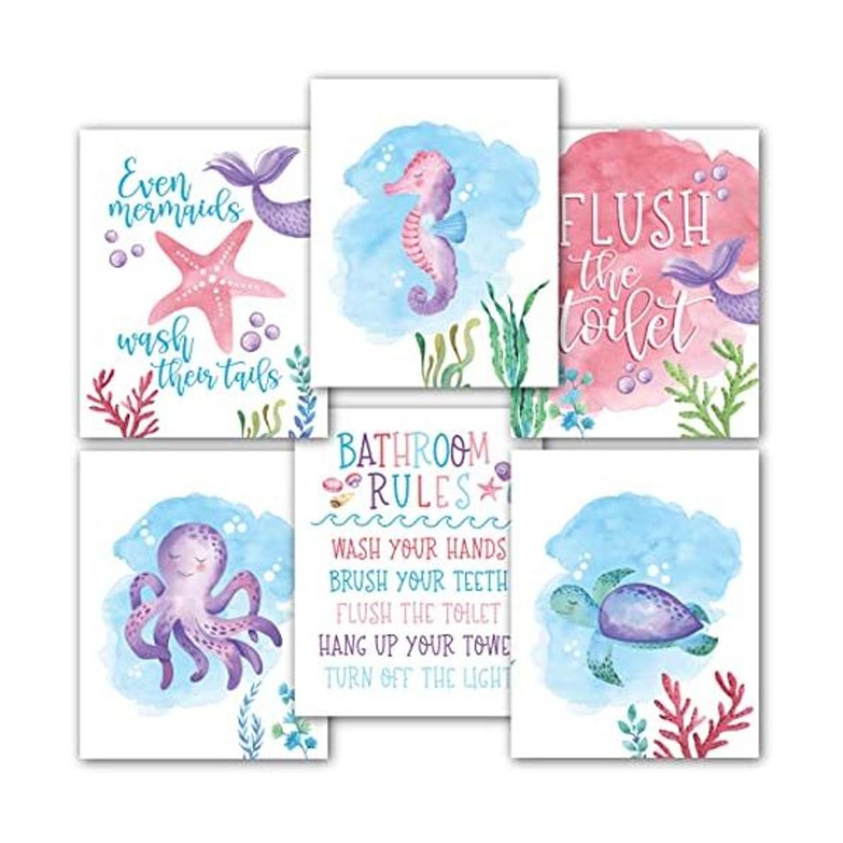 6 decoraciones reversibles de baño de sirena para pared 8