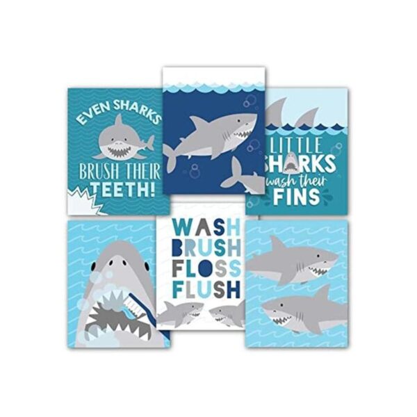 6 decoraciones reversibles de baño de tiburones para