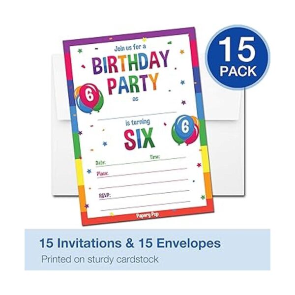 6 invitaciones Fiesta de cumpleaños con sobres 15_2