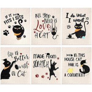 6 paños de cocina suecos divertidos para gatos negros