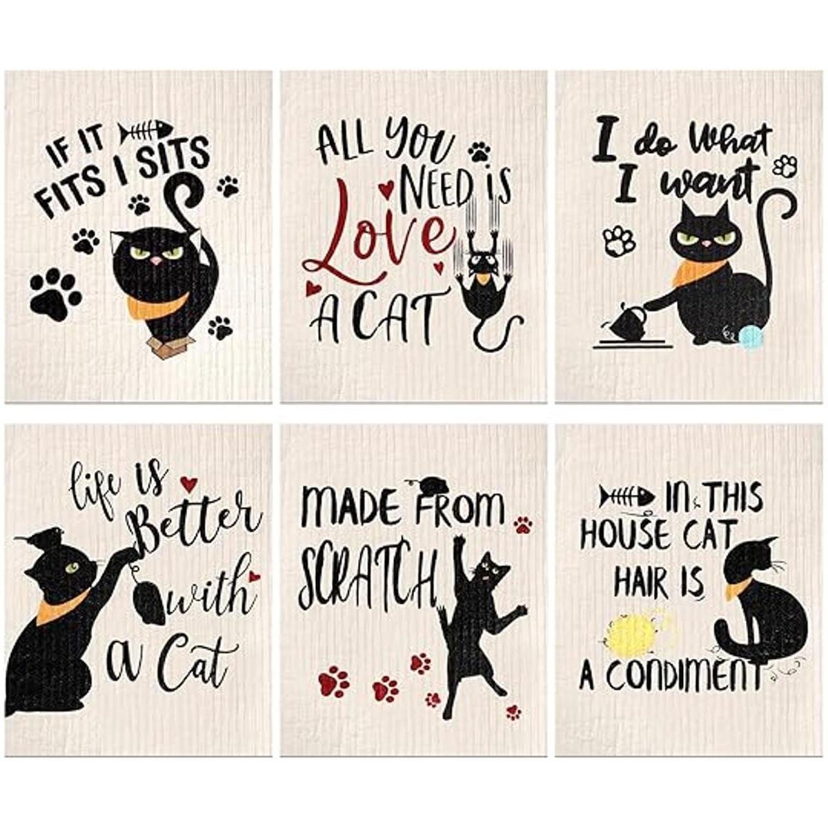 6 paños de cocina suecos divertidos para gatos negros