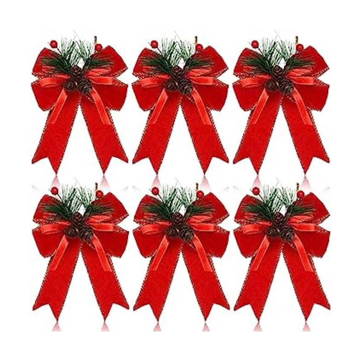 6 piezas de lazo de Navidad a cuadros con cono de pino