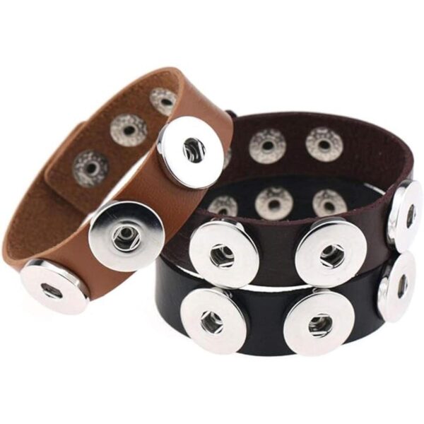 6 pulseras de cuero con botones a presión para mujer y_2