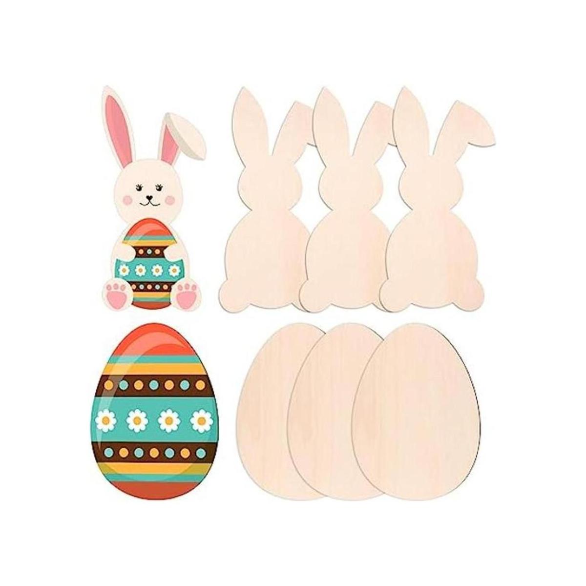 6 recortes de madera de Pascua de conejo 11.0 x 5.9 in y