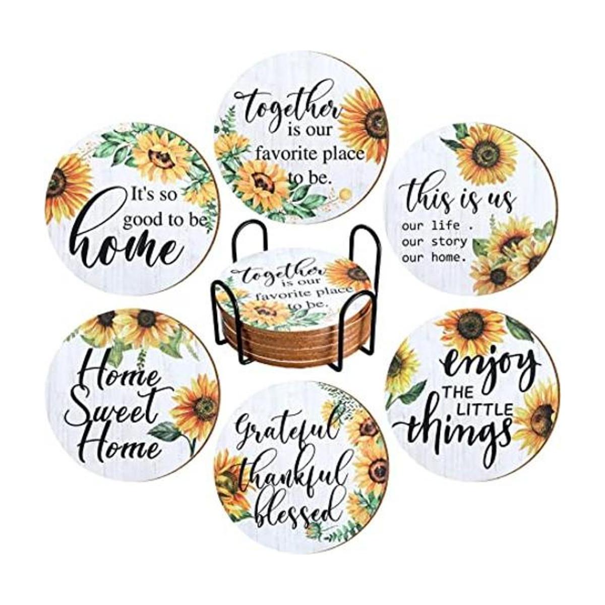 6 posavasos vintage de girasol con soporte posavasos de