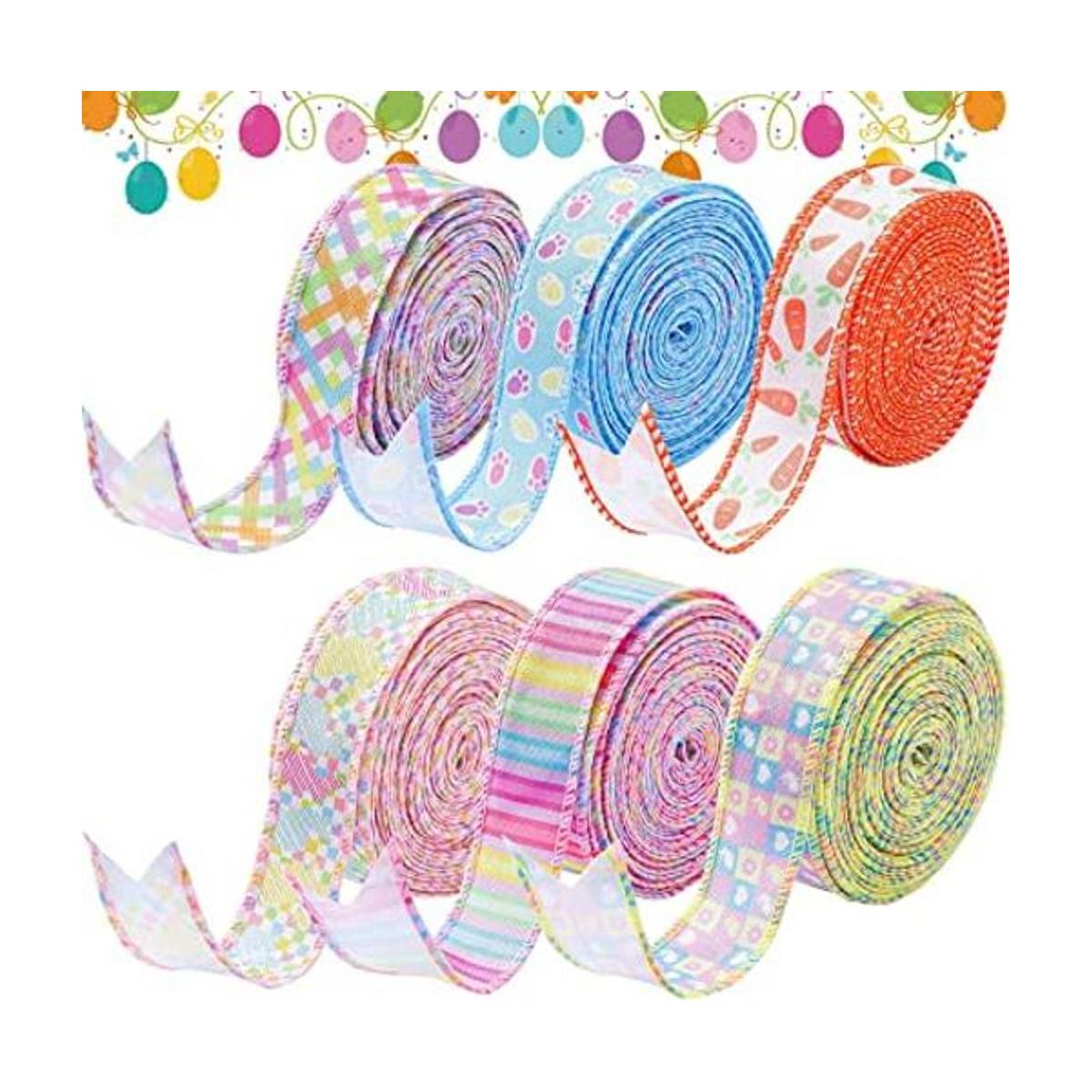 6 rollos de cintas de borde con alambre de Pascua de 1