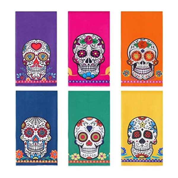 6 toallas de cocina del Día de los Muertos Mexicanos para