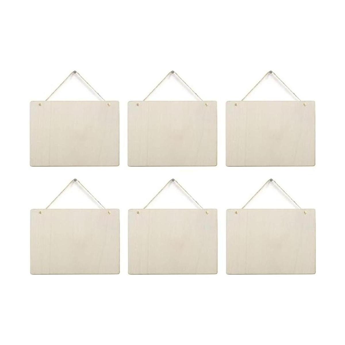 6 unidades de placas de madera en blanco rectángulo sin