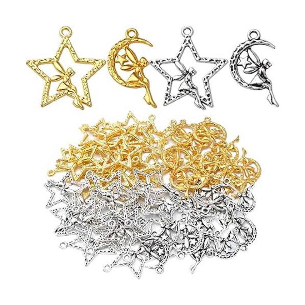 60pcs Hada en Luna Estrella Charms Aleación ngel Hada