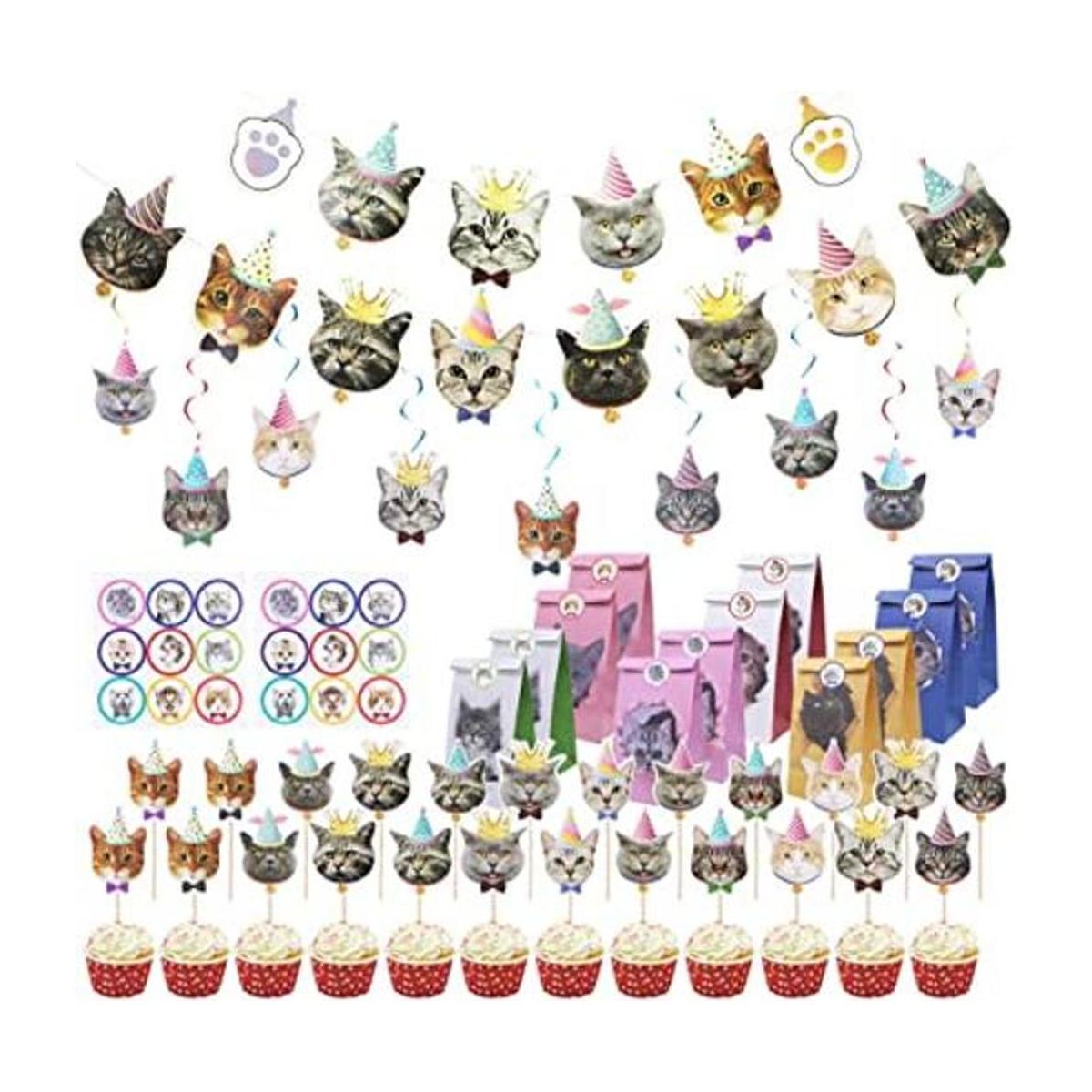 61 piezas de decoración de cumpleaños de gato 14 piezas