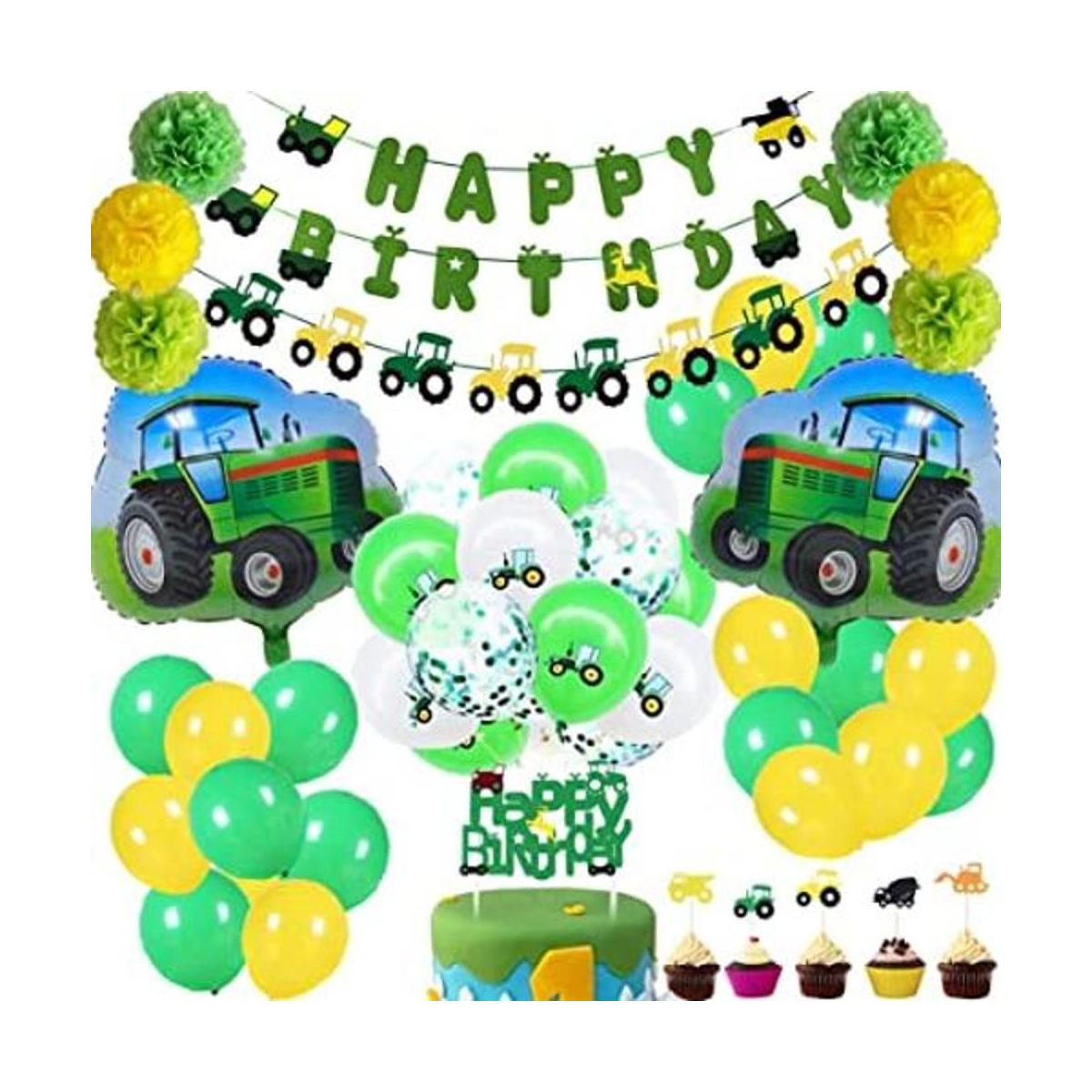 68 piezas de suministros de fiesta de tractor verde