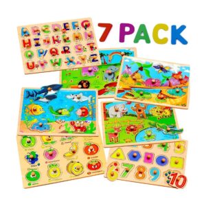 7 Pack Wooden Puzzles for Toddlers 2 3 4 5 Years Old 7_1