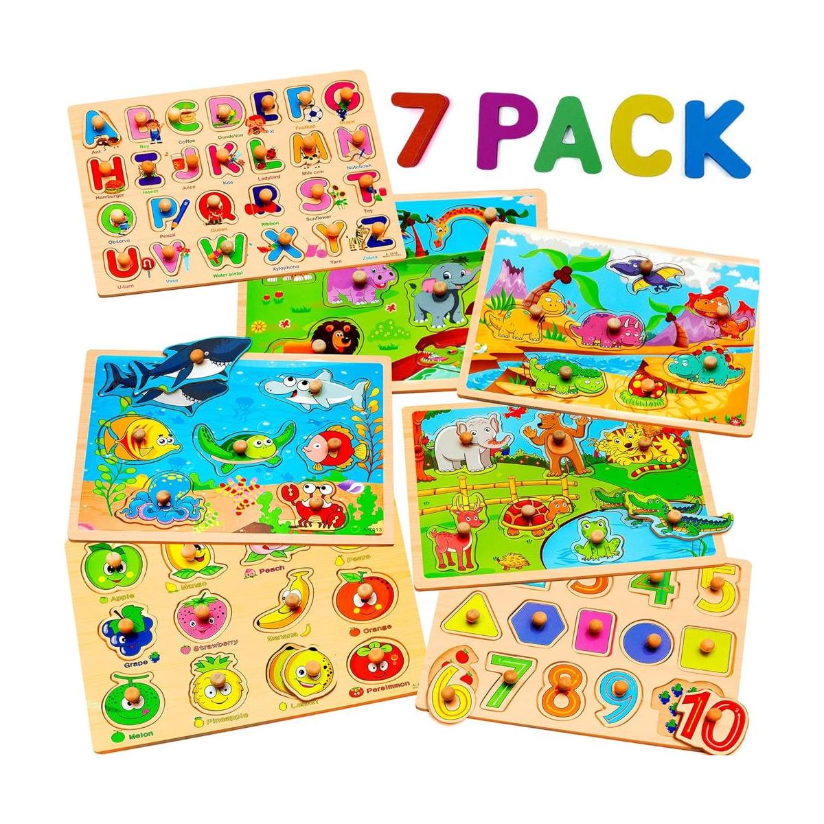7 Pack Wooden Puzzles for Toddlers 2 3 4 5 Years Old 7