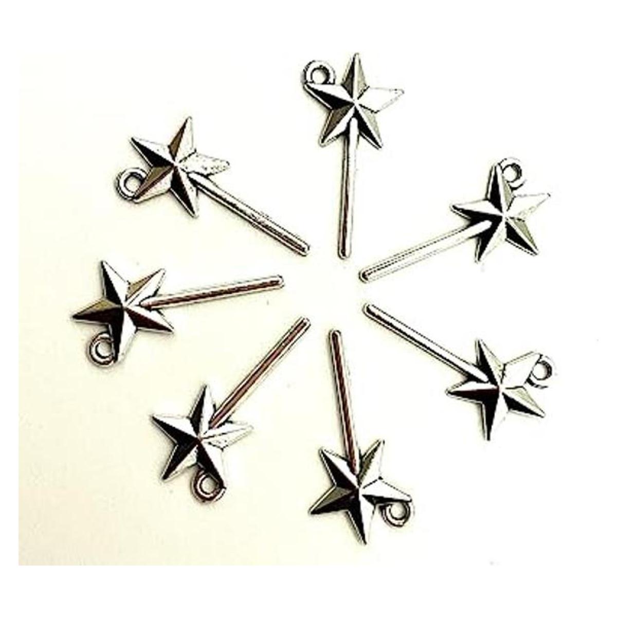 70 colgantes de varita mágica de estrella de plata antigua
