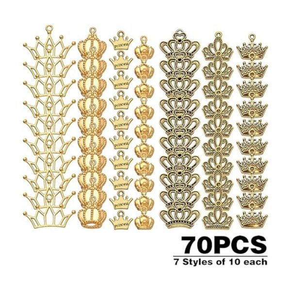 70pcs 7 estilos corona encantadores colgantes aleación 3D