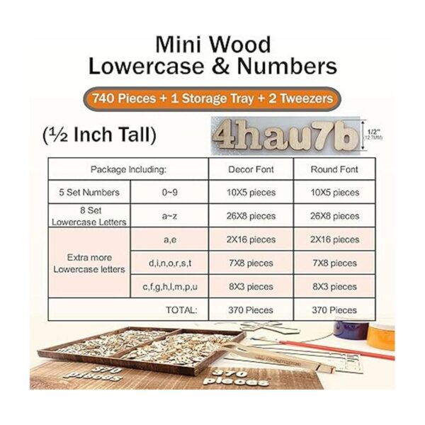 740 letras minúsculas de madera en blanco de media