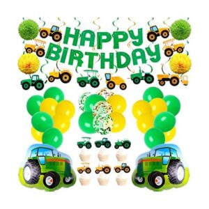 76 suministros de fiesta con temática de tractor verde con_1